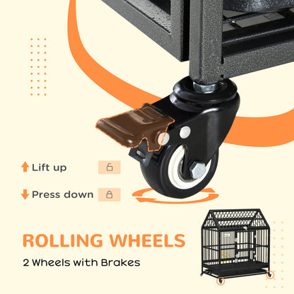 43" Heavy Duty Dog Crate on Wheels w/ Removable Tray, Openable Top