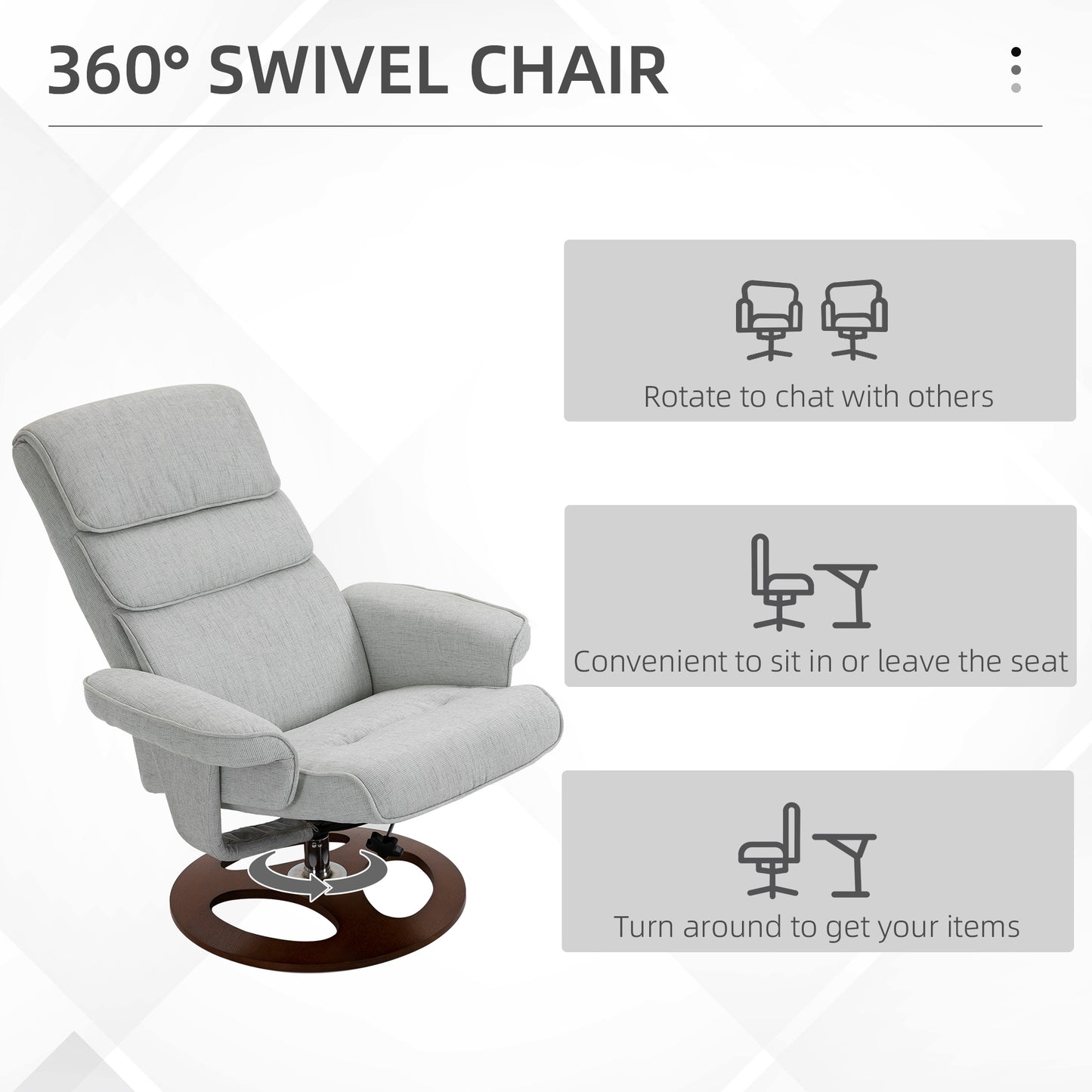 Recliner Chair Ottoman Set 360° Swivel Sofa Wood Base Grey