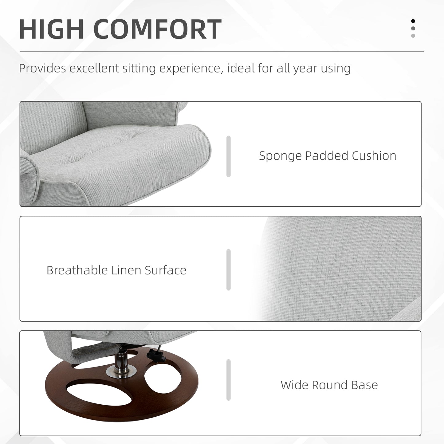 Recliner Chair Ottoman Set 360° Swivel Sofa Wood Base Grey