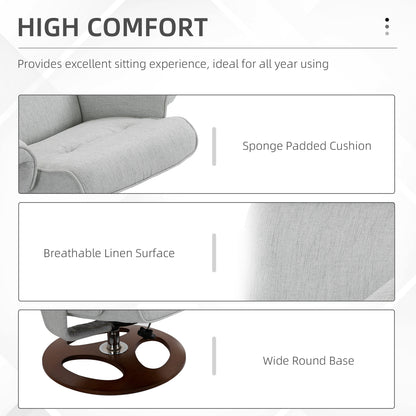 Recliner Chair Ottoman Set 360° Swivel Sofa Wood Base Grey