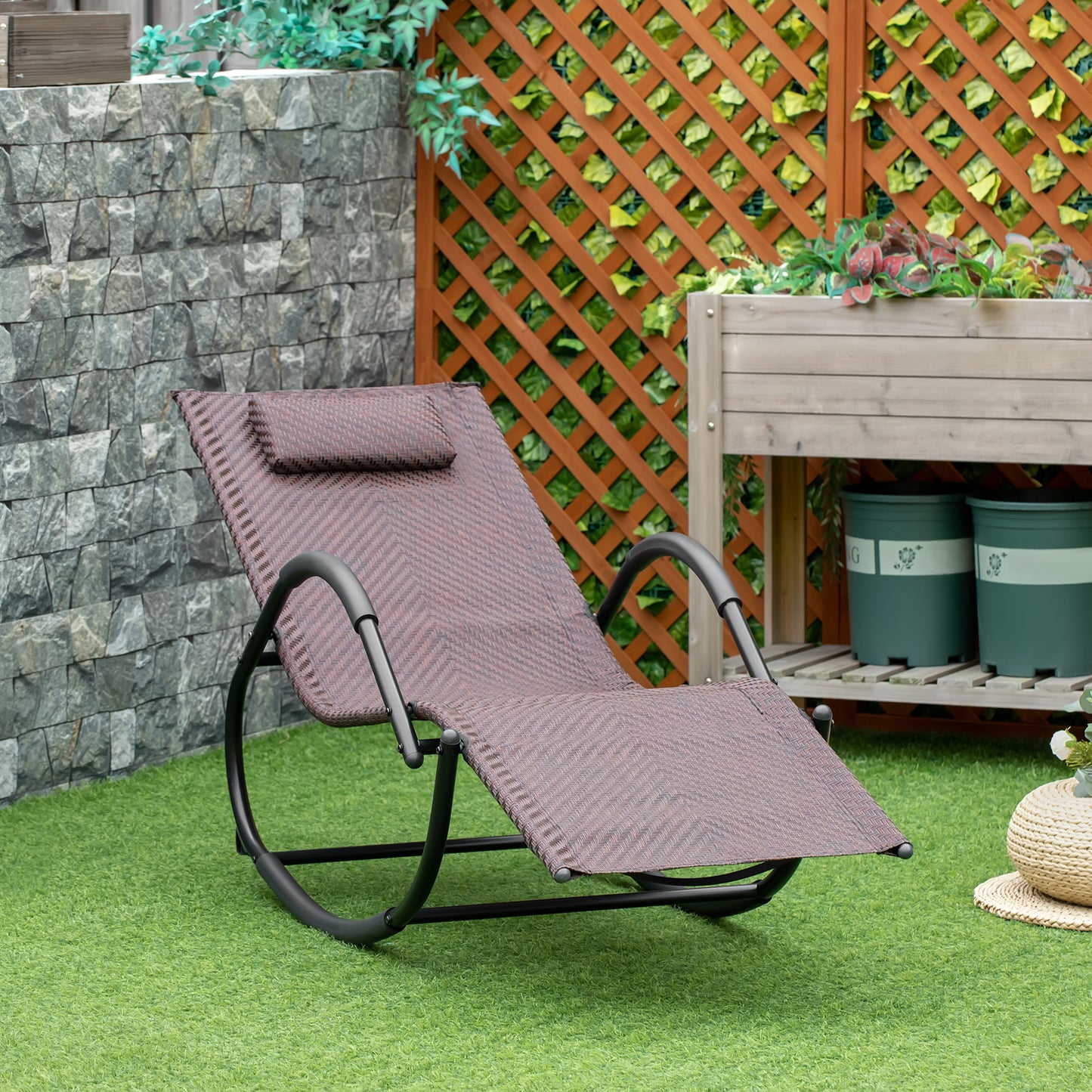 Rocking Chair Zero Gravity Rocking Lounge Chair Rattan Effect Patio Rocker w/ Removable Pillow Recliner Seat Breathable Texteline - Brown
