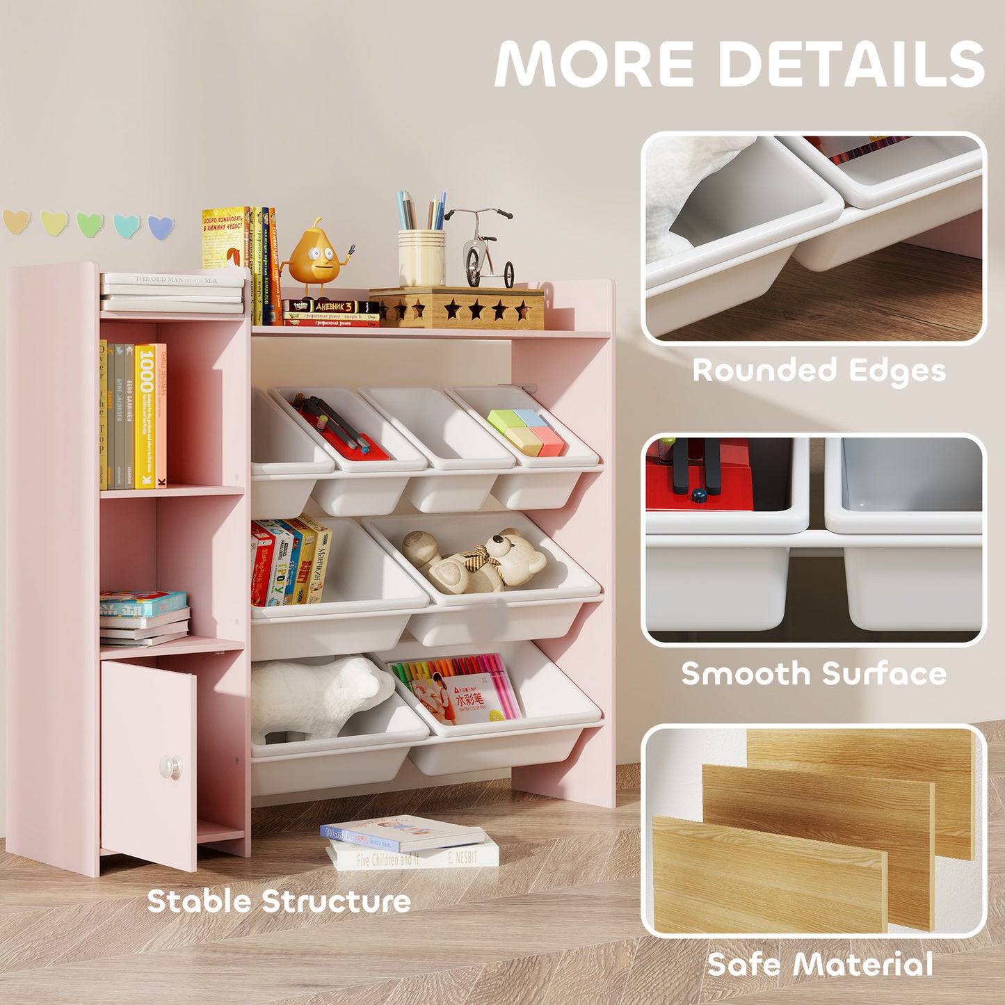 Toy Storage Unit with 8 Removable Bins, Storage Shelves, Cabinet