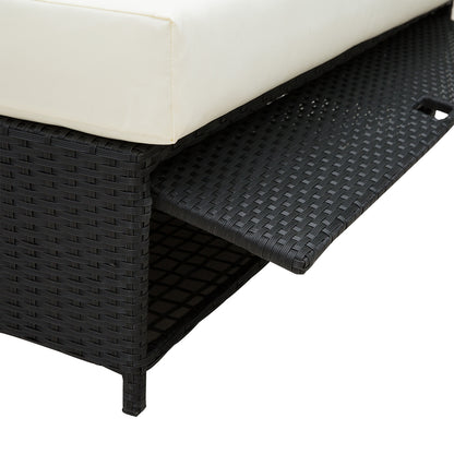 Outsunny 2 Seater Assembled Garden Patio Outdoor Rattan Furniture Sofa Sun Lounger Daybed with Fire Retardant Cotton - Black