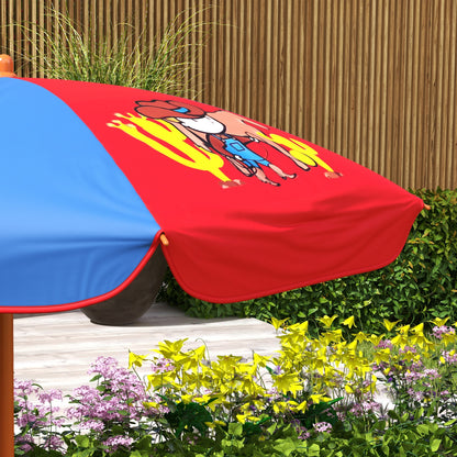 Kids Picnic Table and Chair Set Cowboy Themed Outdoor Garden Furniture w/ Foldable Chairs, Adjustable Parasol