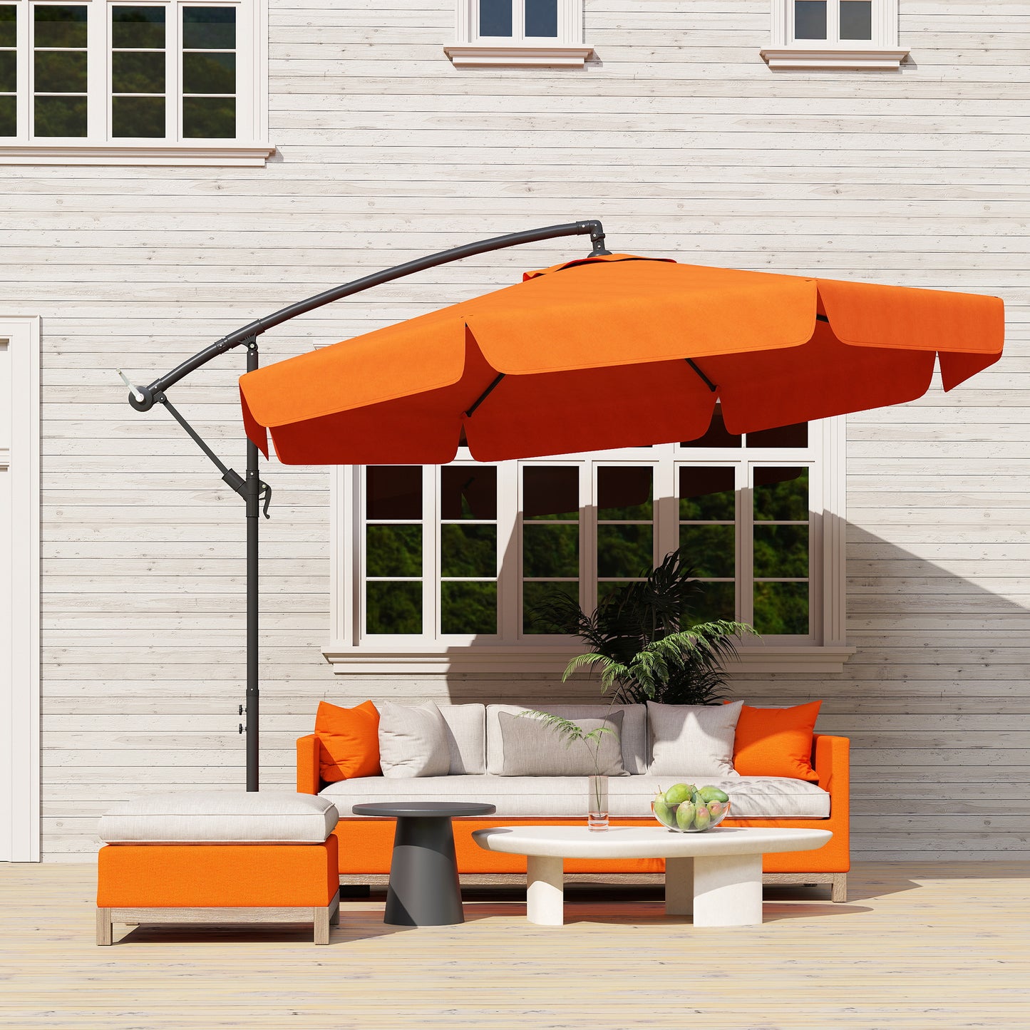 2.7m Garden Cantilever Banana Parasol Sun Shade w/ Crank, Orange