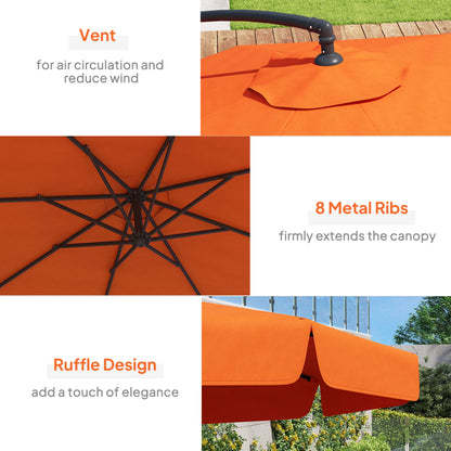 2.7m Garden Cantilever Banana Parasol Sun Shade w/ Crank, Orange