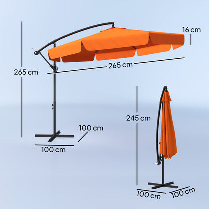 2.7m Garden Cantilever Banana Parasol Sun Shade w/ Crank, Orange