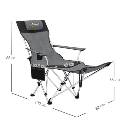 Set of 2 Reclining Camping Chairs, Grey and Black