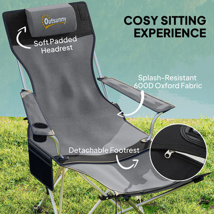 Set of 2 Reclining Camping Chairs, Grey and Black