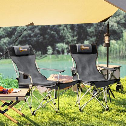 Set of 2 Reclining Camping Chairs, Grey and Black