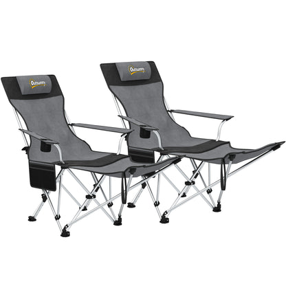 Set of 2 Reclining Camping Chairs, Grey and Black