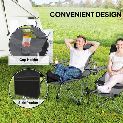 Set of 2 Reclining Camping Chairs, Grey and Black