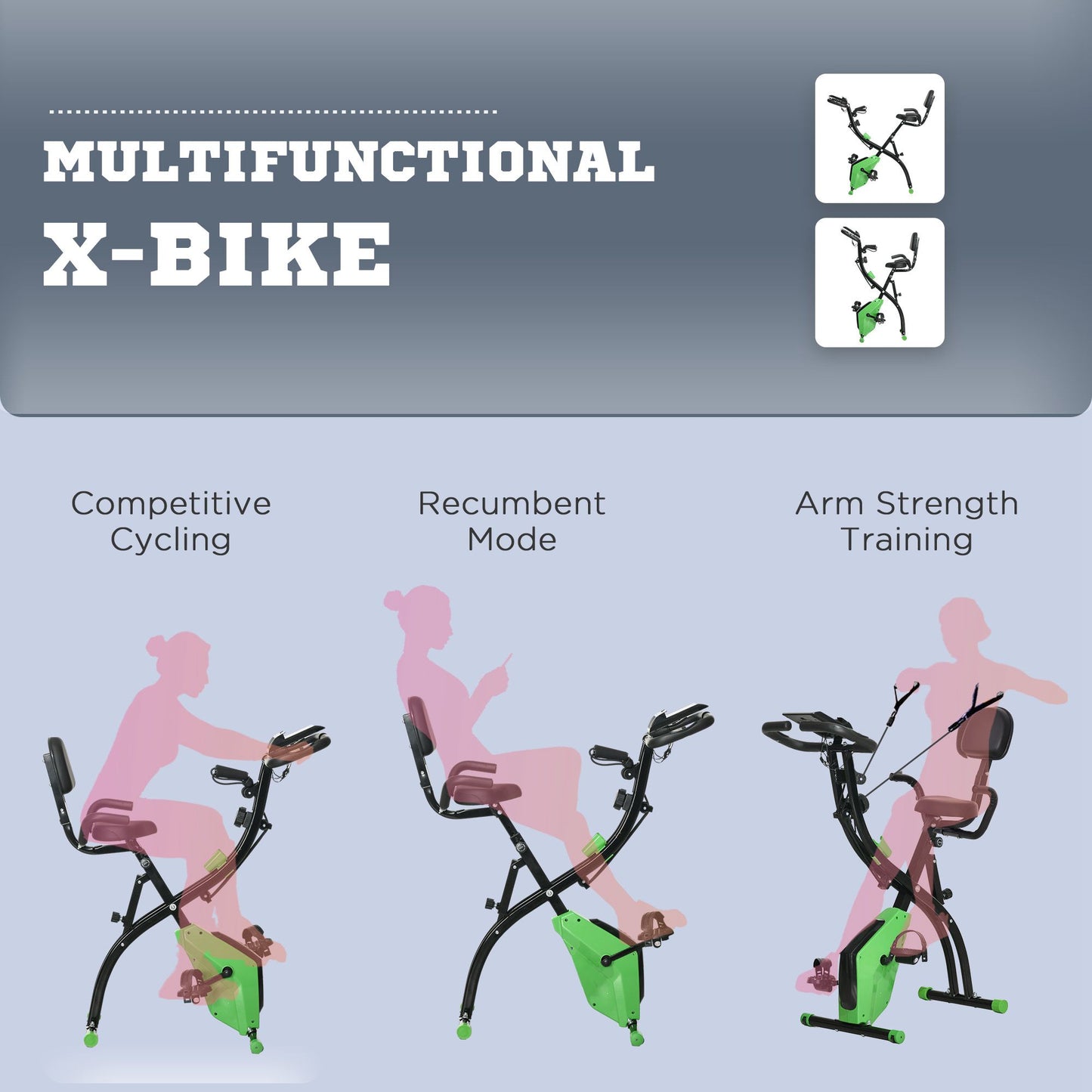 2-In-1 Folding Exercise Bike with 8-Level Magnetic Resistance Green