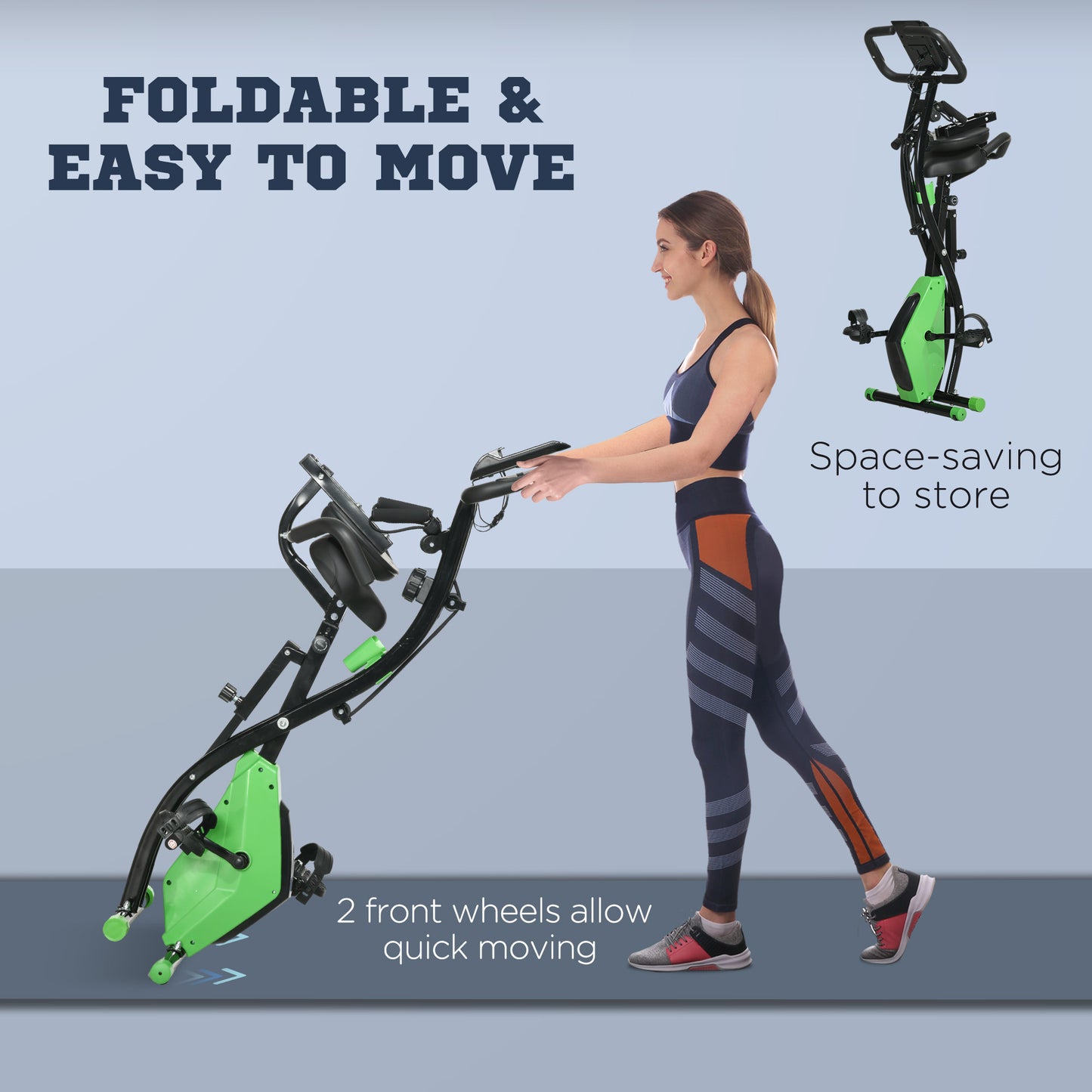 2-In-1 Folding Exercise Bike with 8-Level Magnetic Resistance Green
