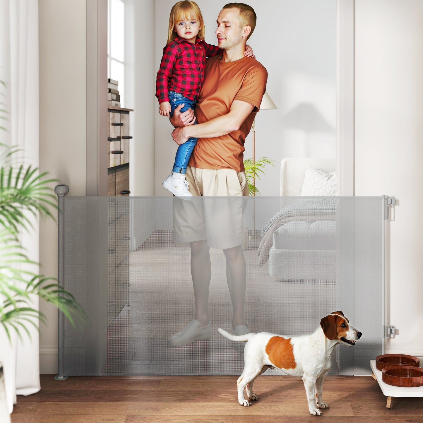 Retractable Stair Gate, Dog Gate Extends Up to 140 cm Wide, Grey