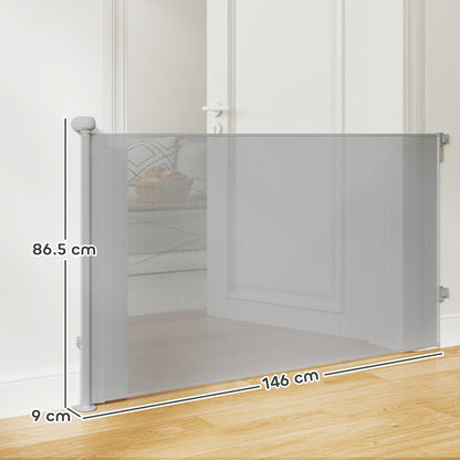Retractable Stair Gate, Dog Gate Extends Up to 140 cm Wide, Grey