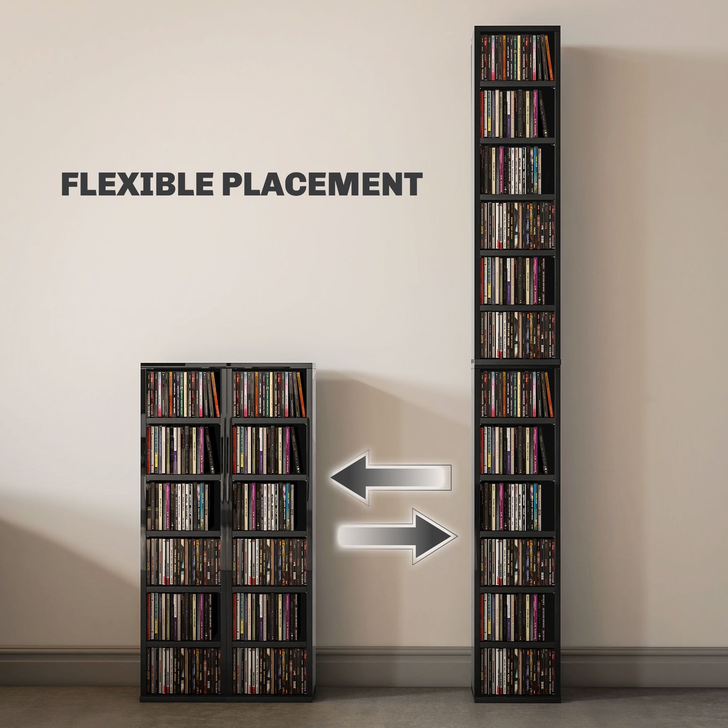 Set of 2 CD Storage Units with Adjustable Shelves High Gloss Black