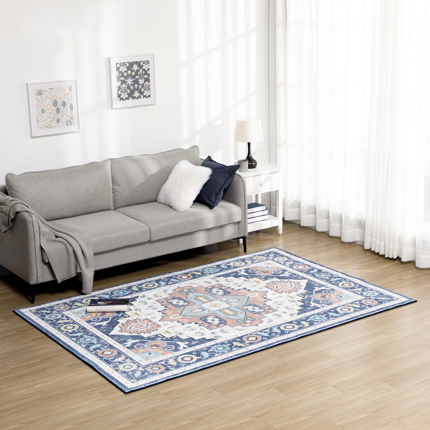 Vintage Persian Rugs, Boho Bohemian Area Rugs Large Carpet for Living Room, Bedroom, Dining Room, 160x230 cm, Blue