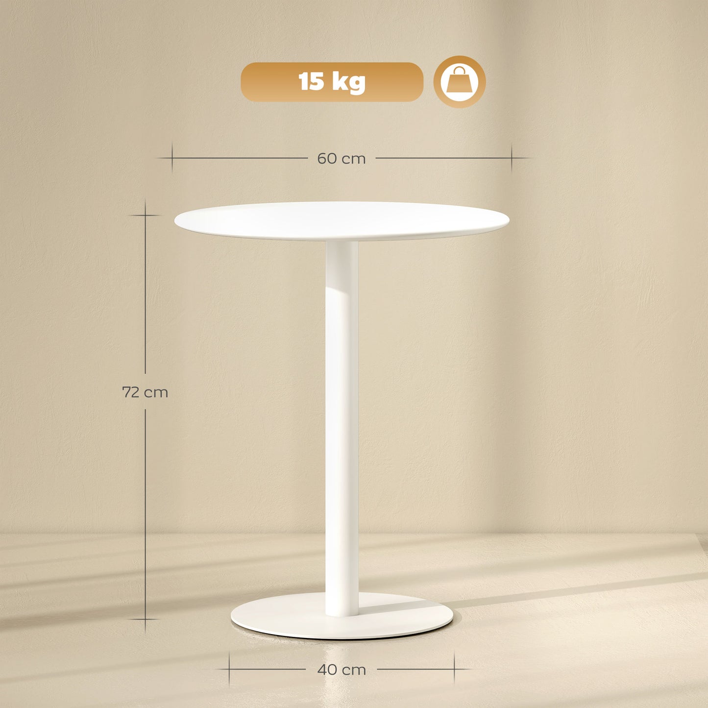 Dining Table, 60 cm Round Kitchen Table for 2 with Steel Base, White