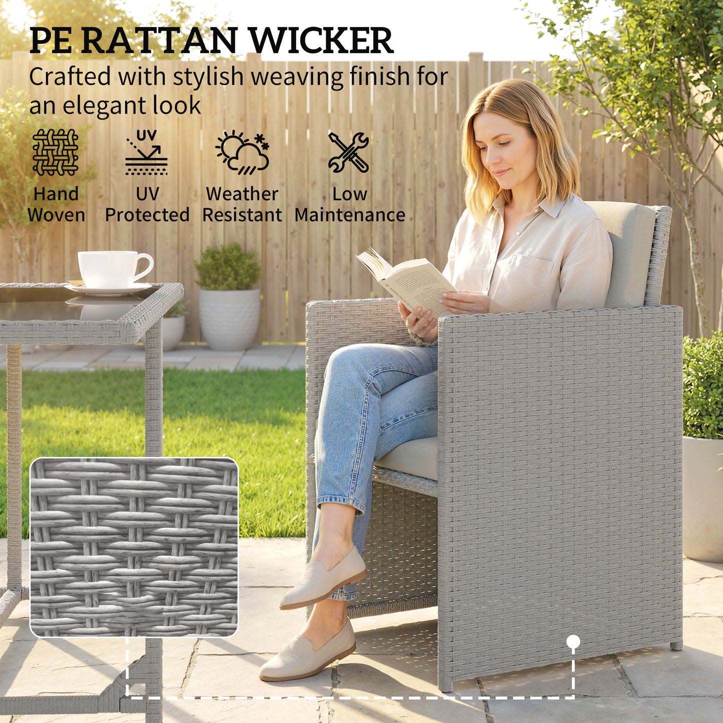 8 Seater Cube Rattan Garden Dining Set with Cushions, Light Grey