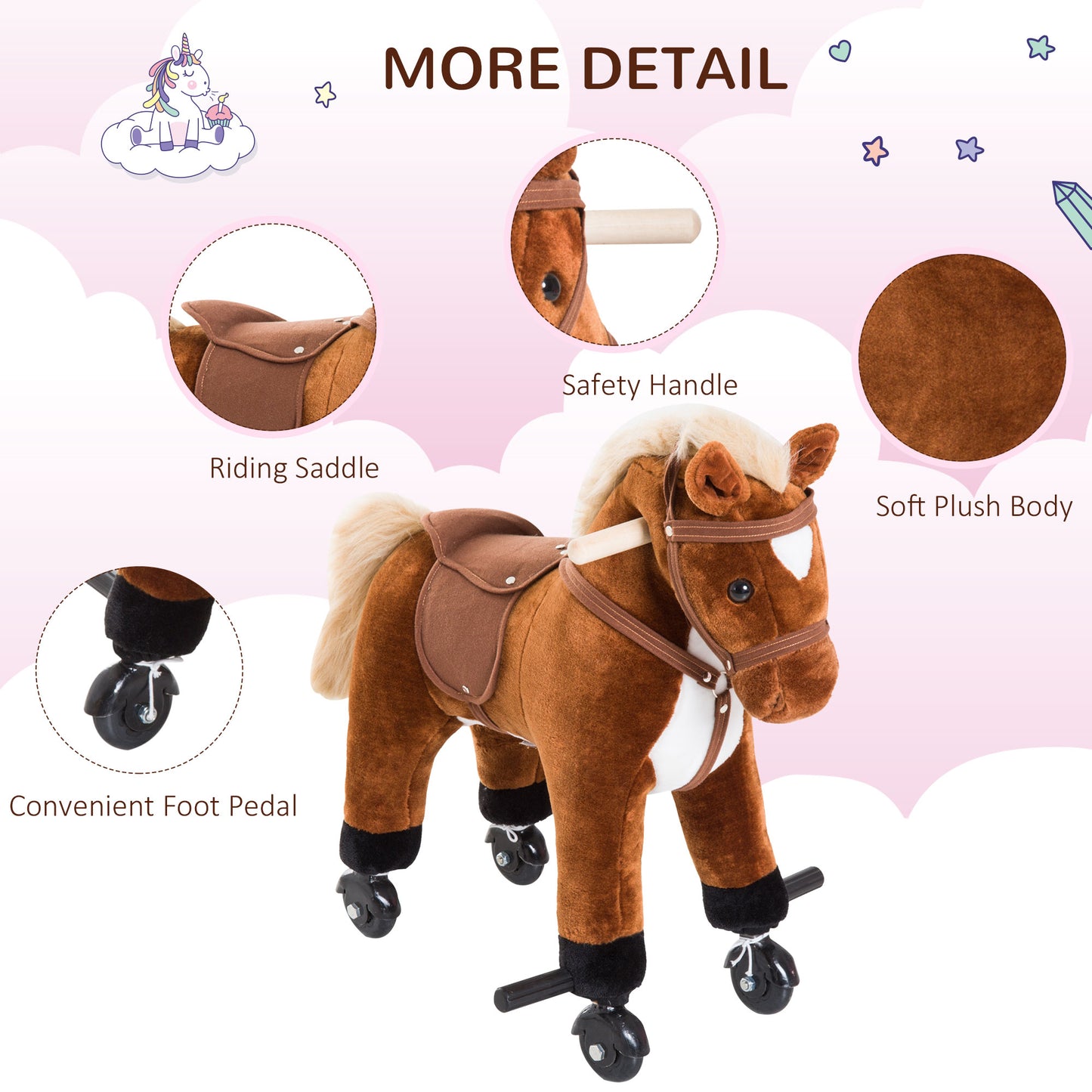 Rocking Horse Ride on Rocker Children Plush Toy Wooden Horse Sound