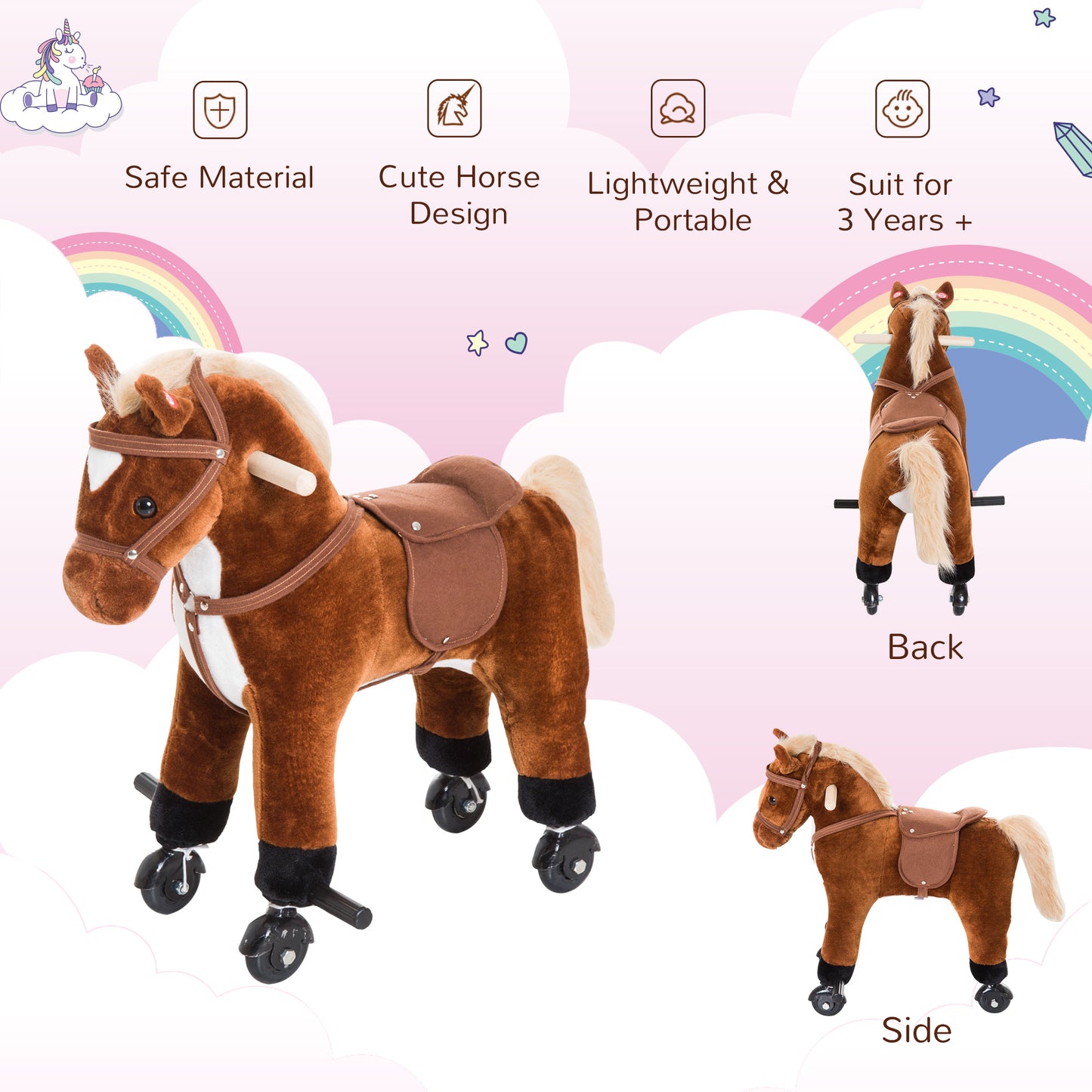 Rocking Horse Ride on Rocker Children Plush Toy Wooden Horse Sound