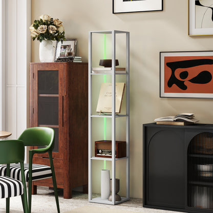 RGB LED Floor Lamp with Shelves and Remote Control for Bedroom, Grey