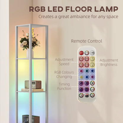 RGB LED Floor Lamp with Shelves and Remote Control for Bedroom, Grey