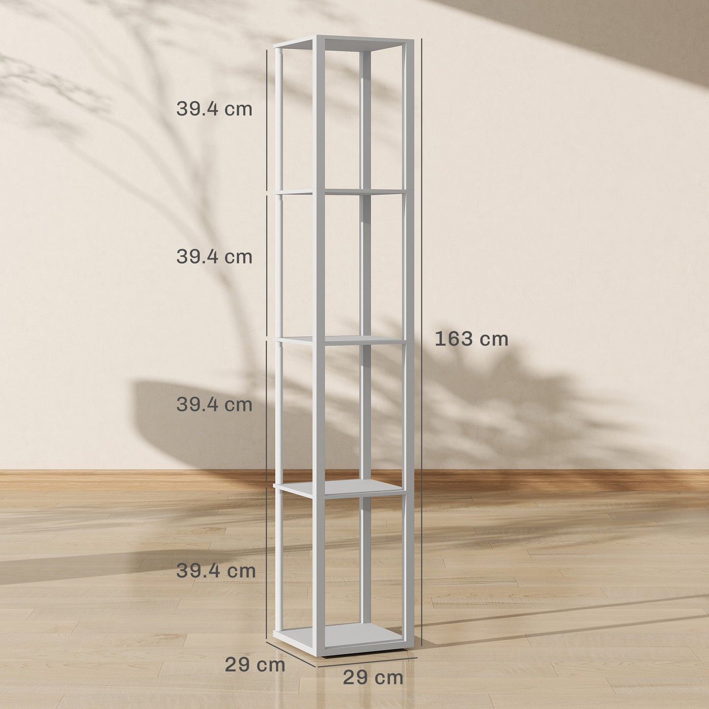 RGB LED Floor Lamp with Shelves and Remote Control for Bedroom, Grey