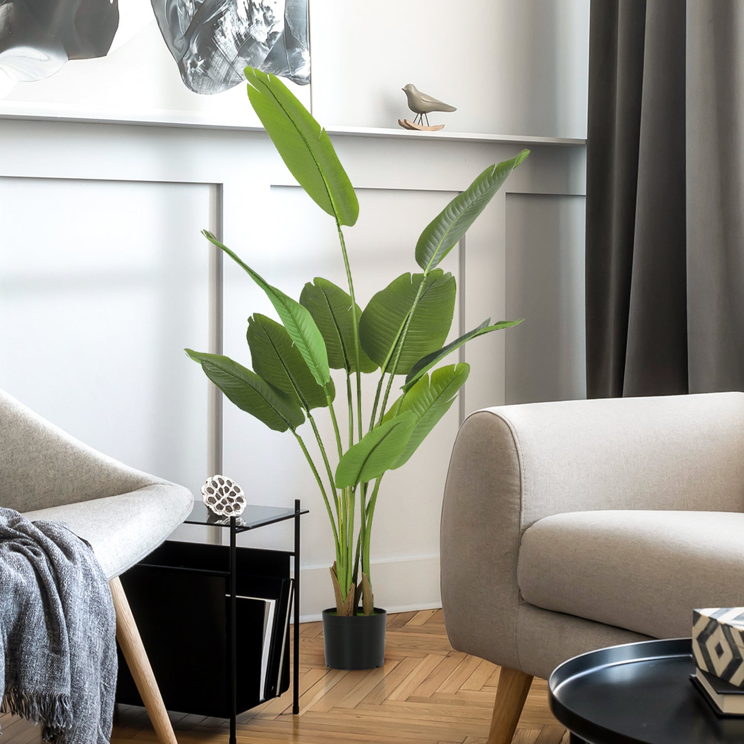 160cm Artificial Bird of Paradise Plant with Flocking in Pot, Green