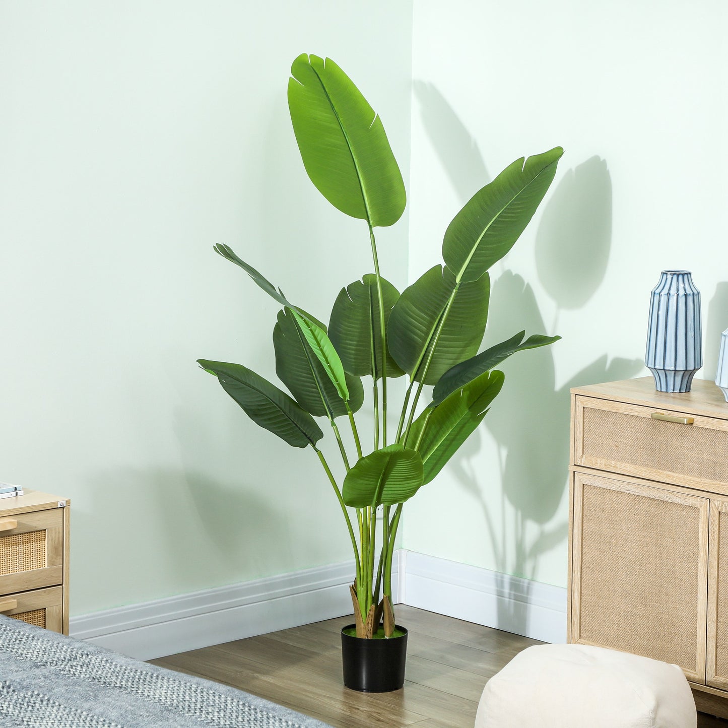 160cm Artificial Bird of Paradise Plant with Flocking in Pot, Green