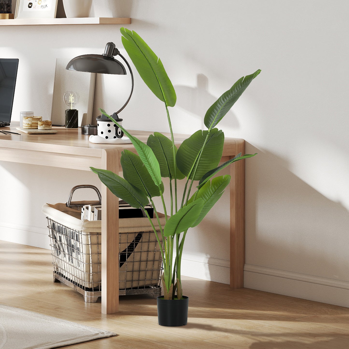160cm Artificial Bird of Paradise Plant with Flocking in Pot, Green