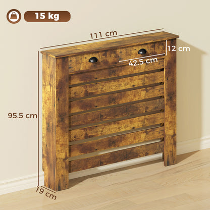 Radiator Cover with Drawer, Horizontal Slat, 111cm, Rustic Brown
