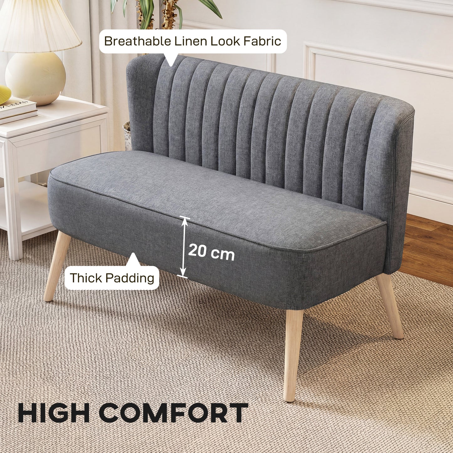 46" Loveseat Sofa 2 Seater Sofa with Padded Seat, Grey