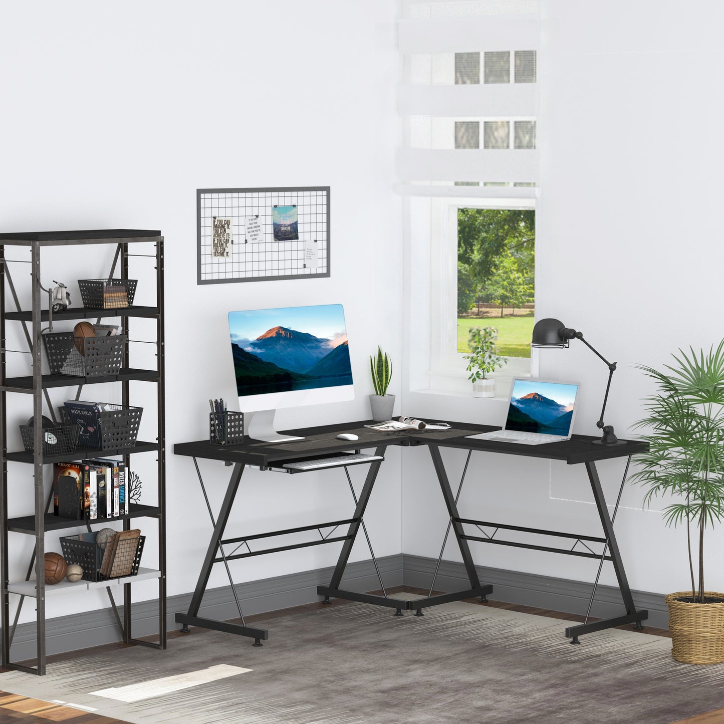 L Shape Desk Straight Corner Table Office Gaming Laminated Sturdy Black