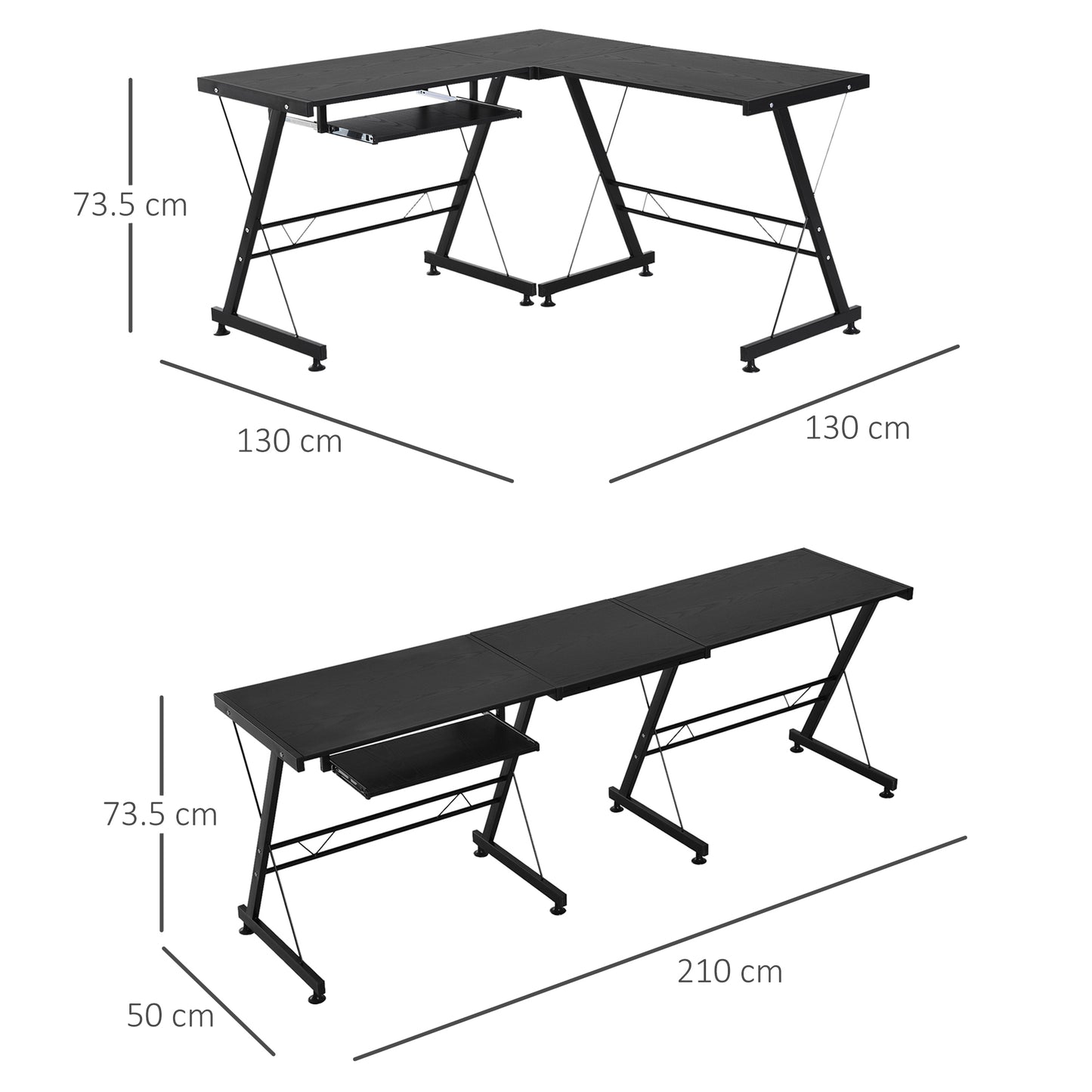 L Shape Desk Straight Corner Table Office Gaming Laminated Sturdy Black