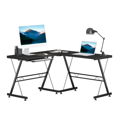 L Shape Desk Straight Corner Table Office Gaming Laminated Sturdy Black