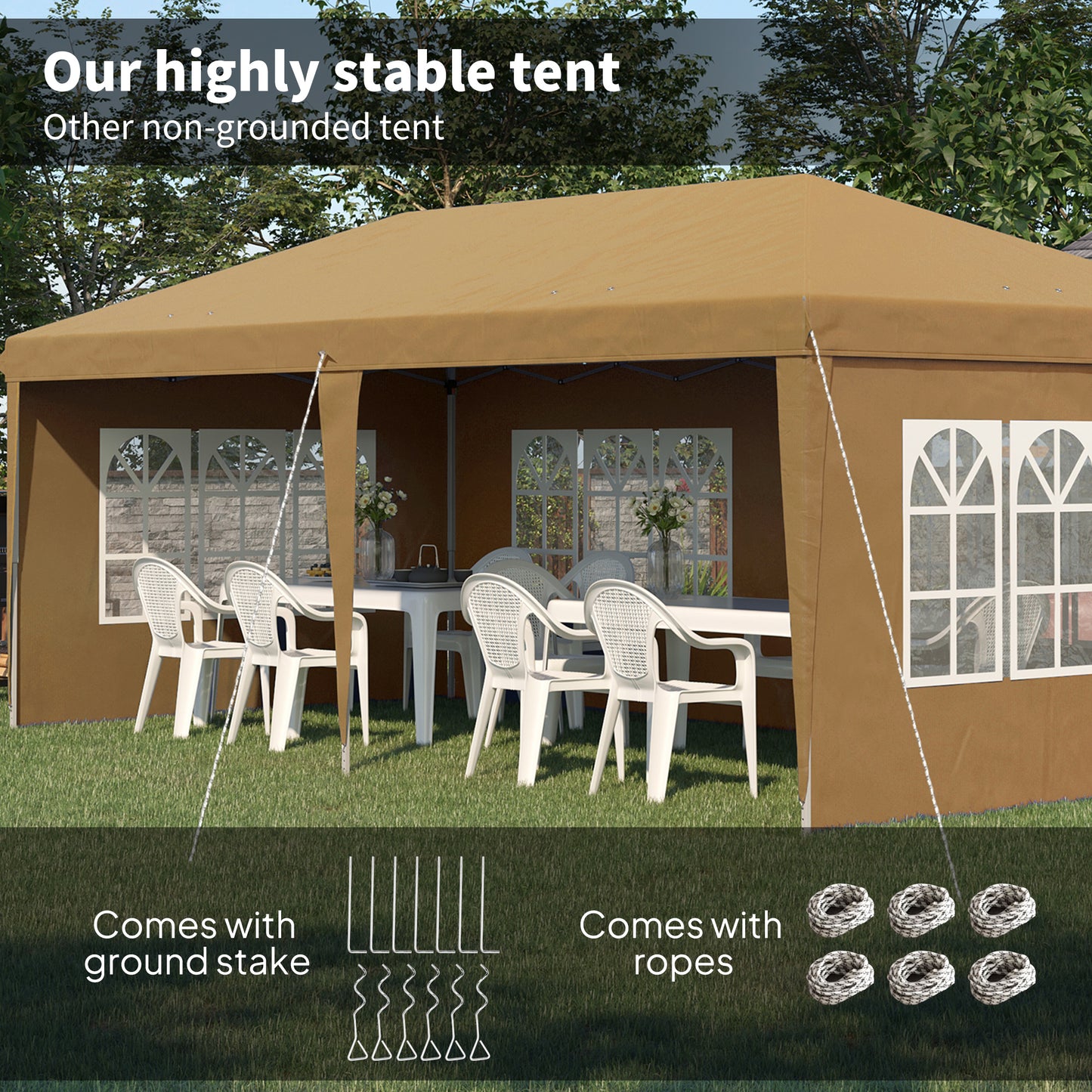 3 x 6m Heavy Duty Gazebo Marquee Party Tent with Storage Bag Khaki