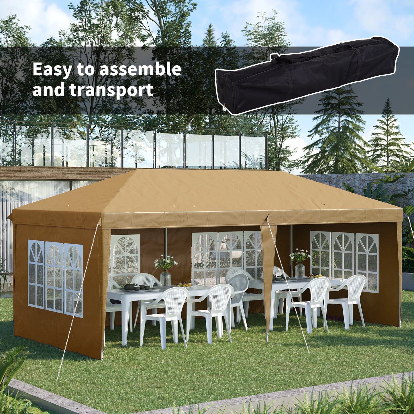 3 x 6m Heavy Duty Gazebo Marquee Party Tent with Storage Bag Khaki