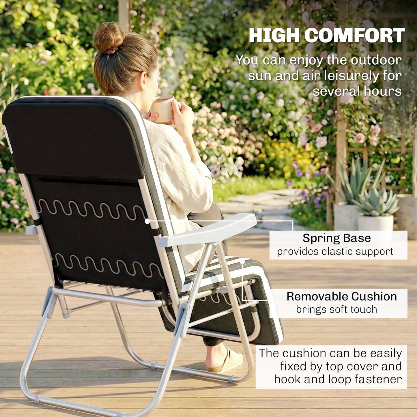 Set of 2 Adjustable Sun Lounger Recliner Reclining Seat Grey Stripe