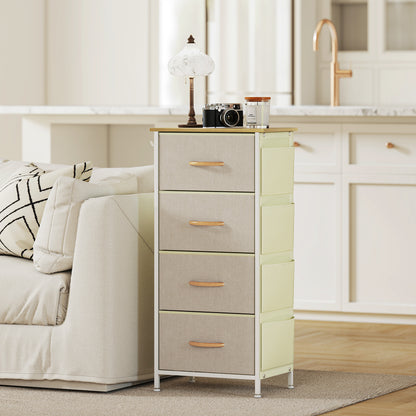 Fabric Chest of Drawers, 4 Drawer Dresser for Bedroom, Beige