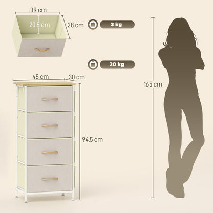 Fabric Chest of Drawers, 4 Drawer Dresser for Bedroom, Beige