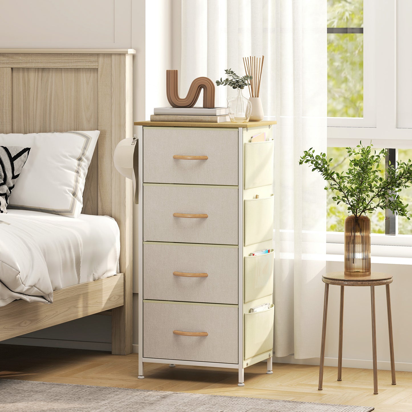 Fabric Chest of Drawers, 4 Drawer Dresser for Bedroom, Beige