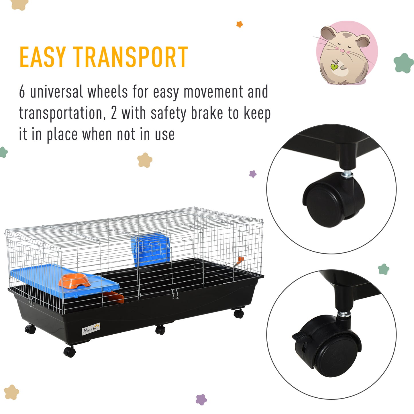 119cm Small Animal Cage for Rabbit Guinea Pig w/ Food Dish Black