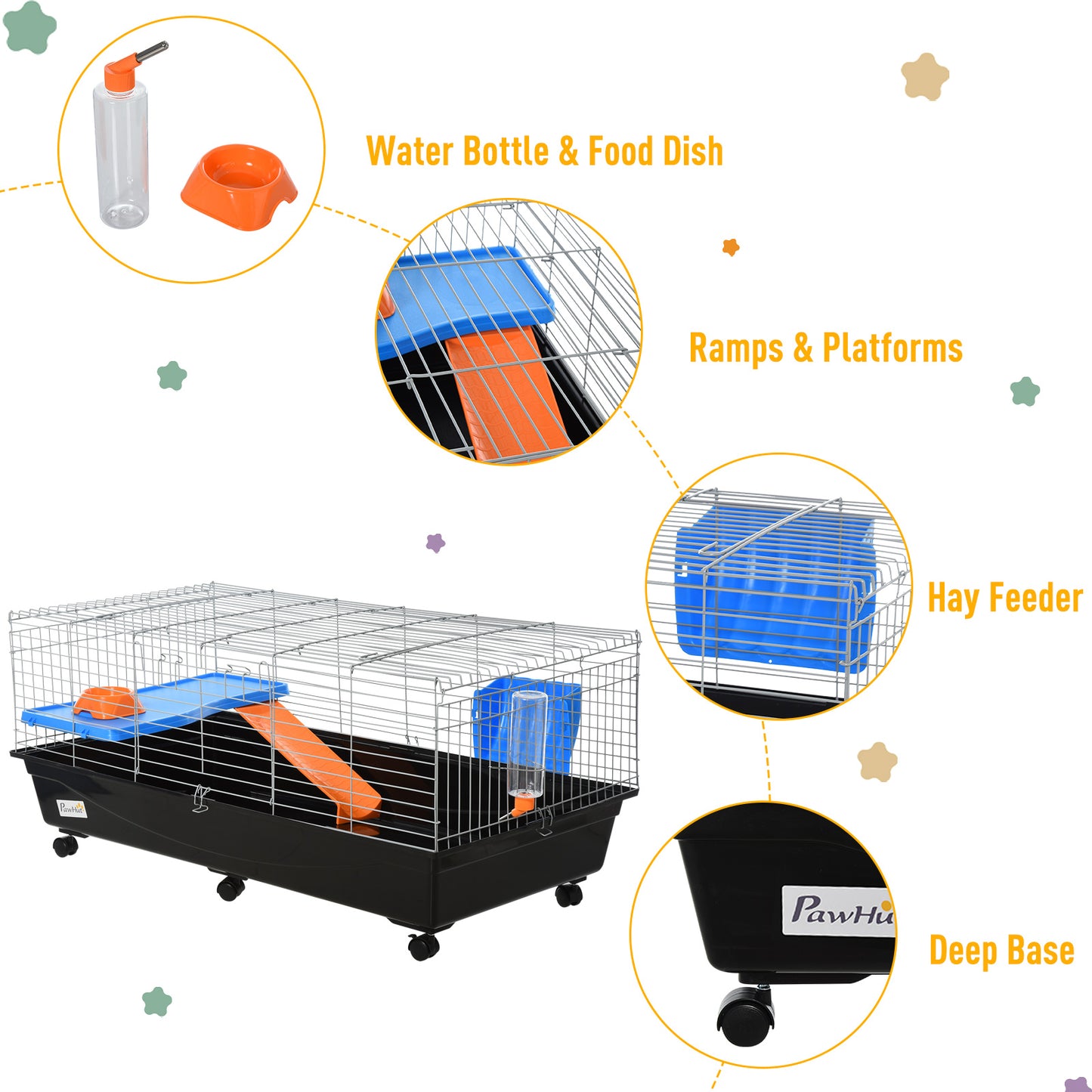 119cm Small Animal Cage for Rabbit Guinea Pig w/ Food Dish Black