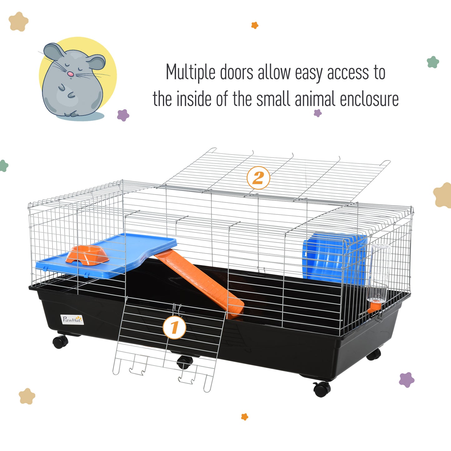 119cm Small Animal Cage for Rabbit Guinea Pig w/ Food Dish Black