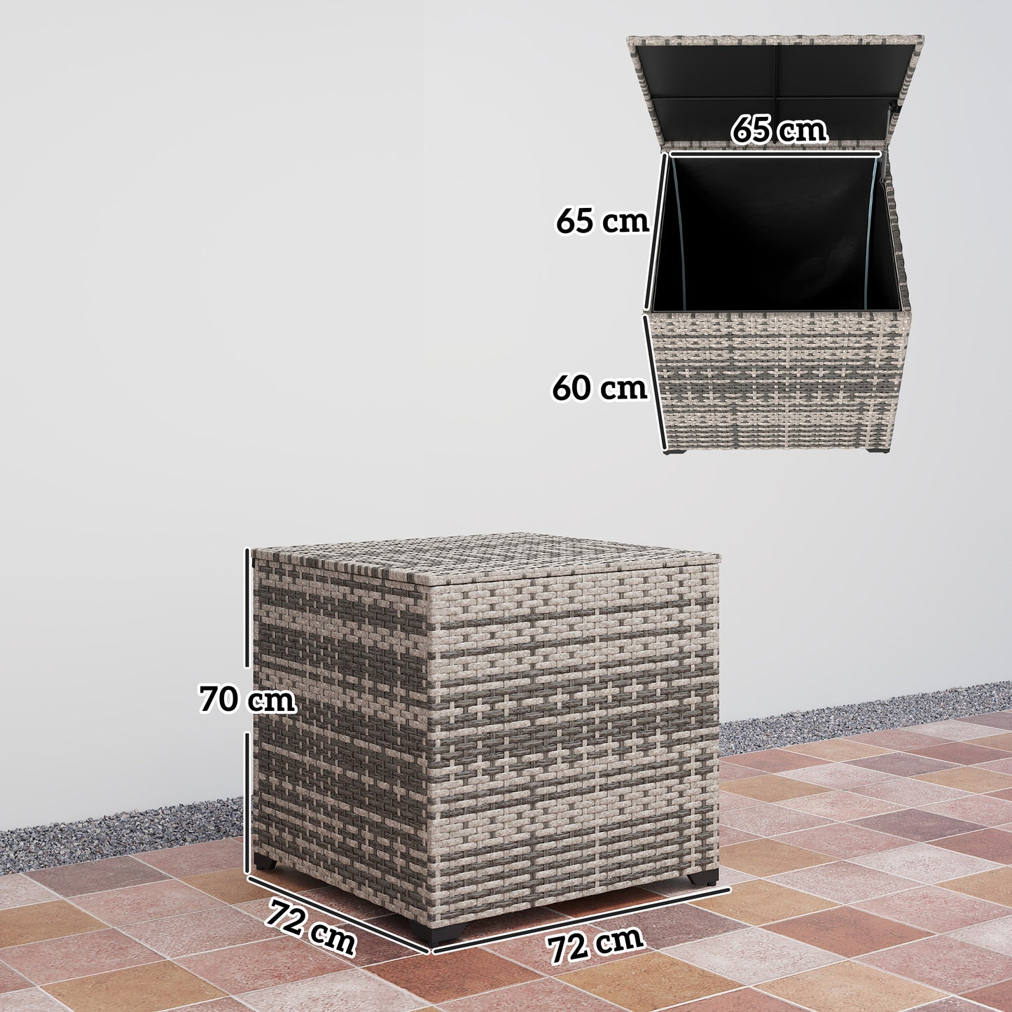 253L Garden Storage Box, Rattan Deck Box with Liner, Mixed Grey