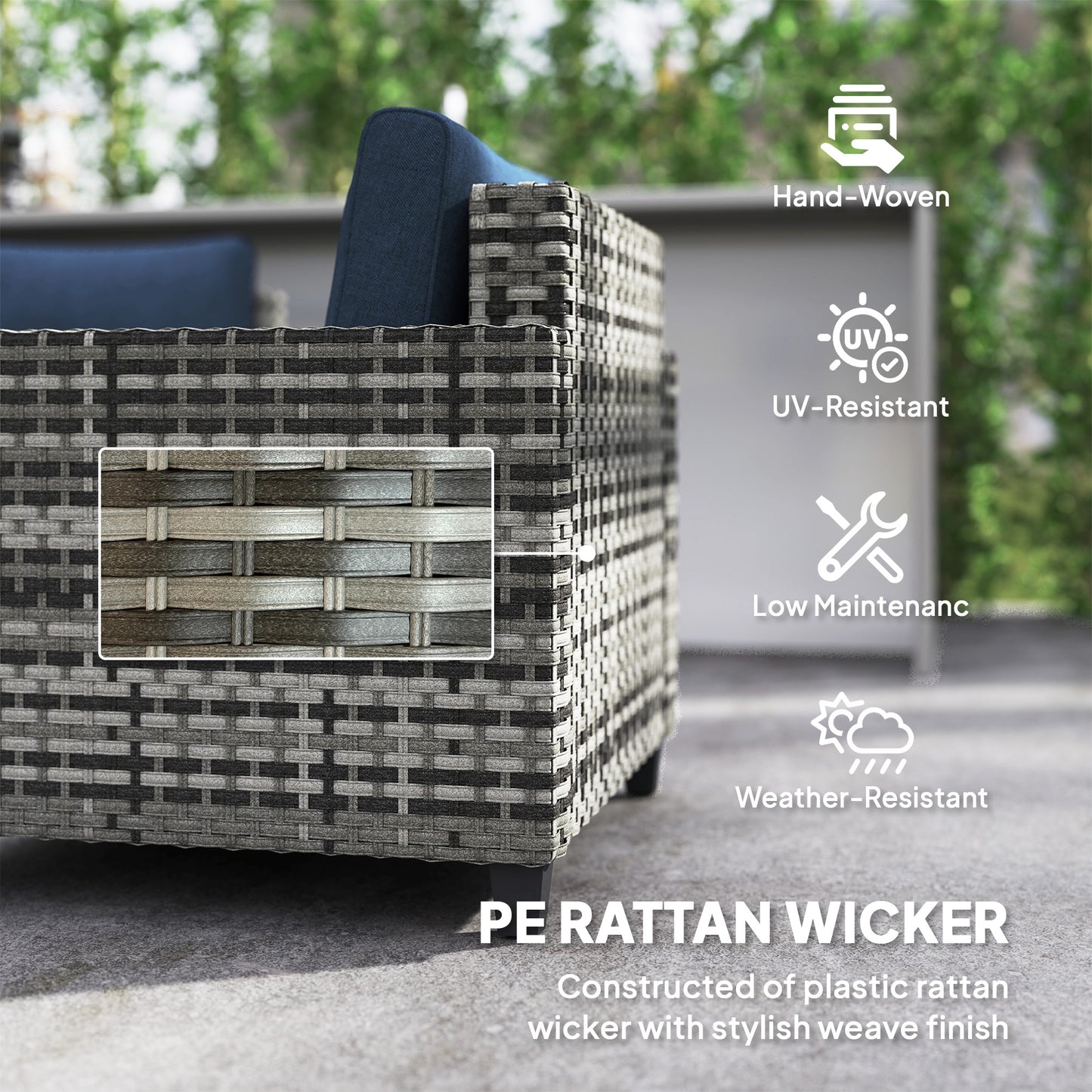 5 Seater Wicker Outdoor Furniture Set for Balcony, Navy Blue
