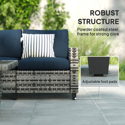 5 Seater Wicker Outdoor Furniture Set for Balcony, Navy Blue