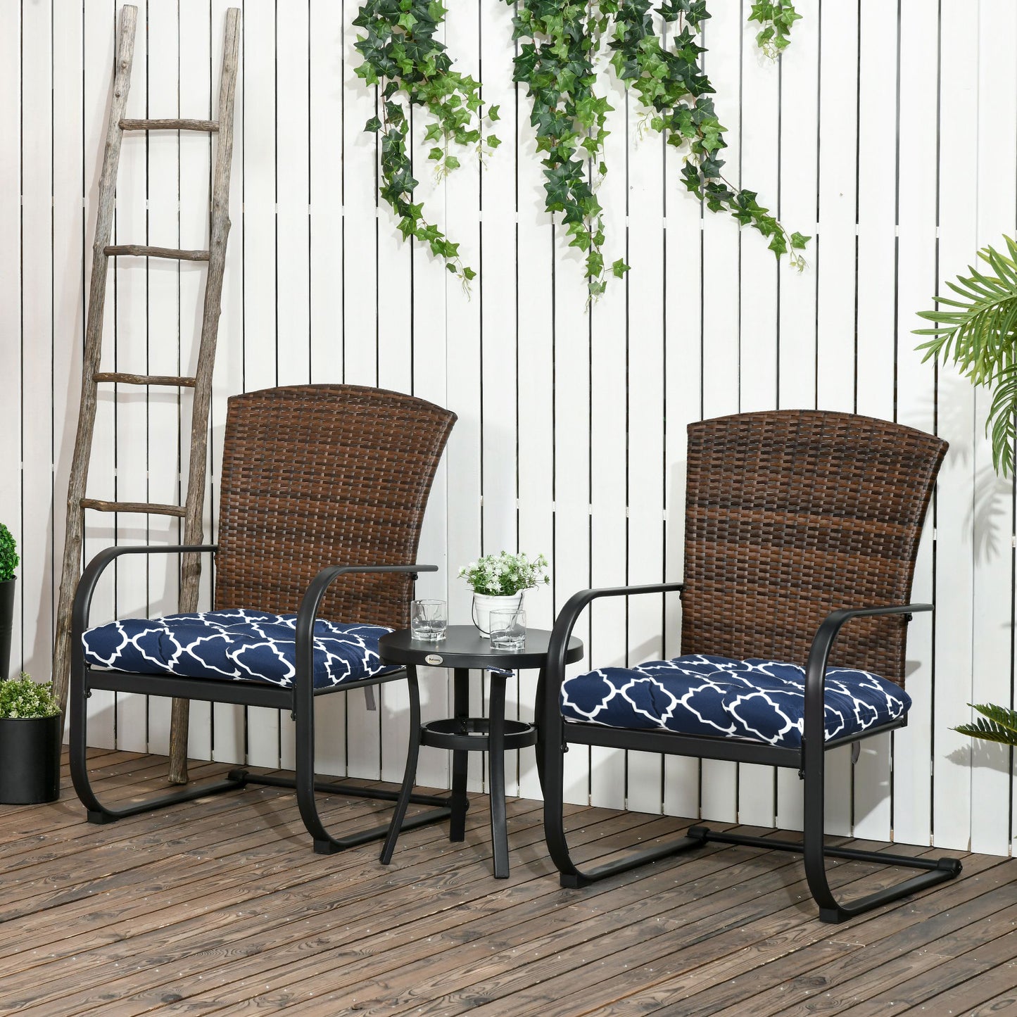 Set of 2 Chair Cushions Seat Pads w/ Ties Blue for Garden Chairs Blue